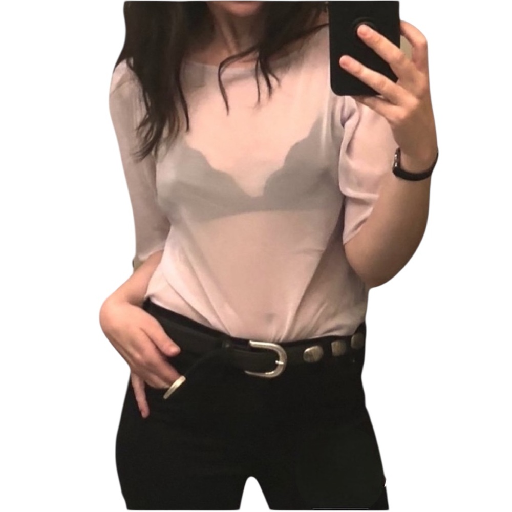 American Apparel Sheer Lilac Puffed 3/4 Sleeved Blouse